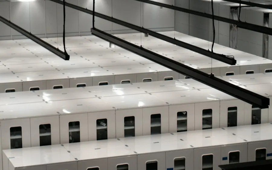 Rows of servers in a modern data centre