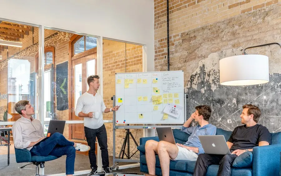 Project team planning a test phase at a whiteboard