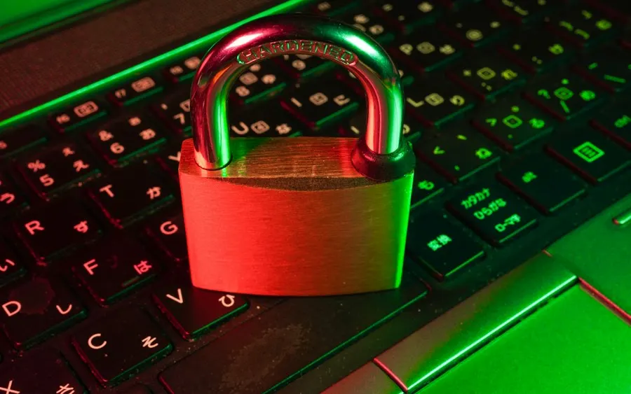 Padlock resting on a computer keyboard